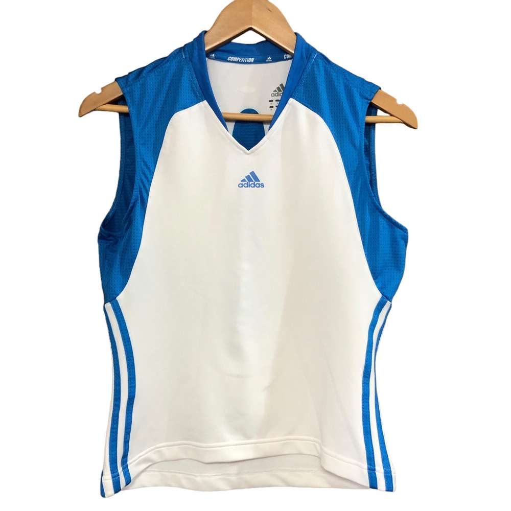 Adidas Workout Athletic Sports White/Blue Top Size M